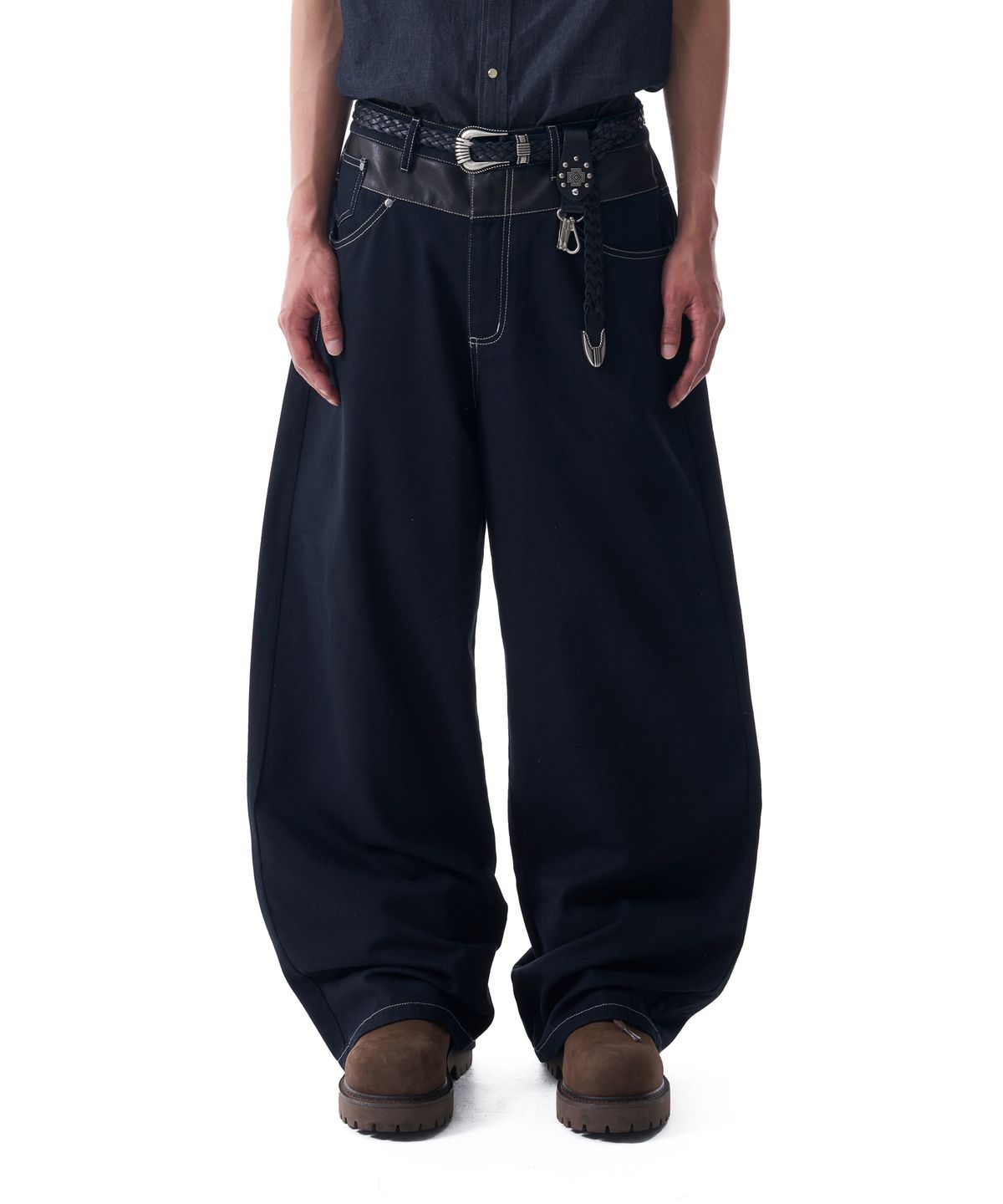 아캄(AAKAM) Leather Mixed Cotton Pants (Black)