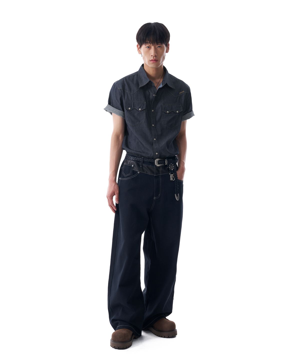 아캄(AAKAM) Leather Mixed Cotton Pants (Black)