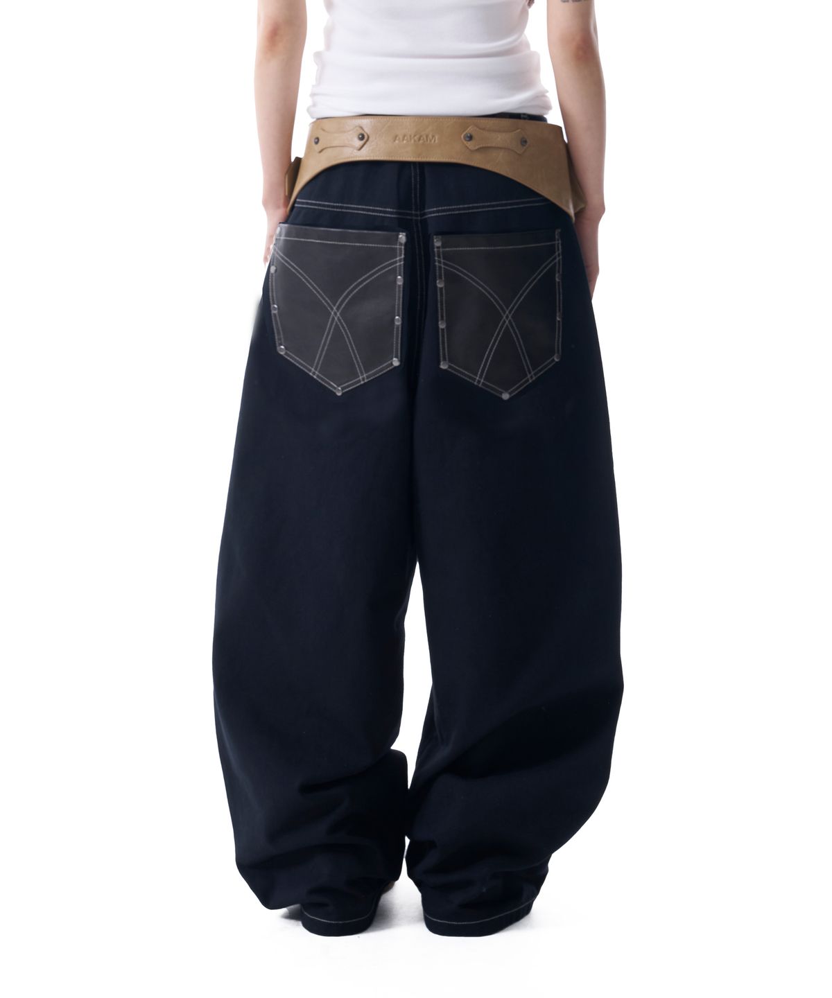 아캄(AAKAM) Leather Mixed Cotton Pants (Black)