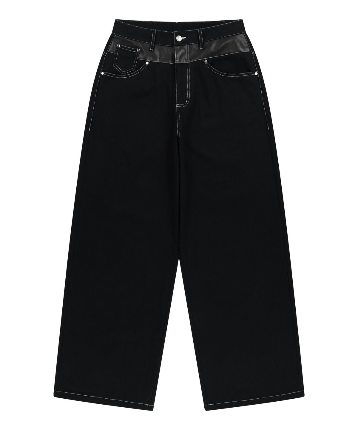 아캄(AAKAM) Leather Mixed Cotton Pants (Black)