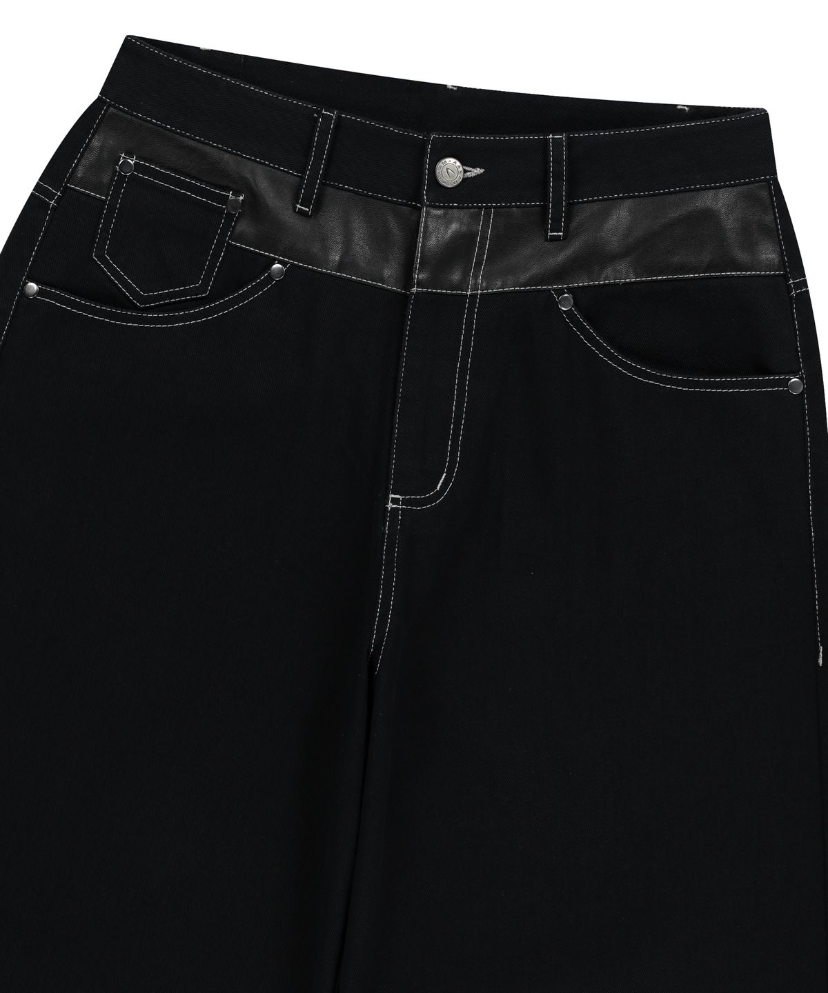 아캄(AAKAM) Leather Mixed Cotton Pants (Black)