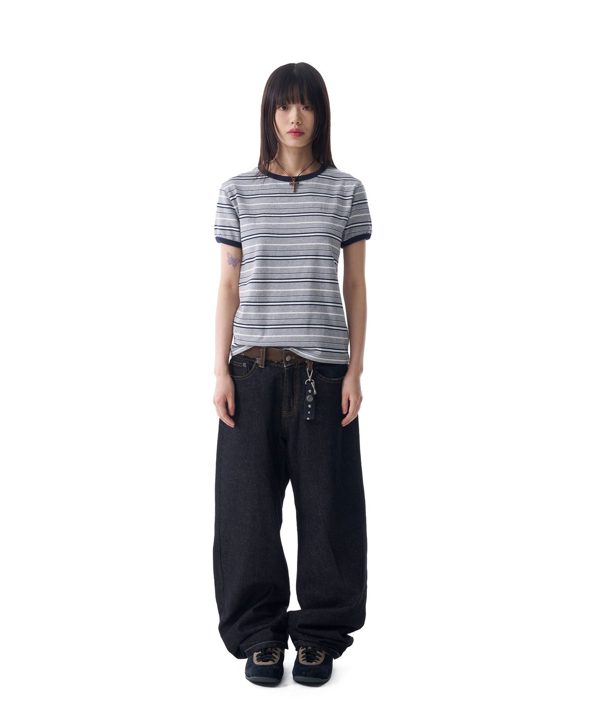 아캄(AAKAM) Waist Contrast Denim Pants (Black)