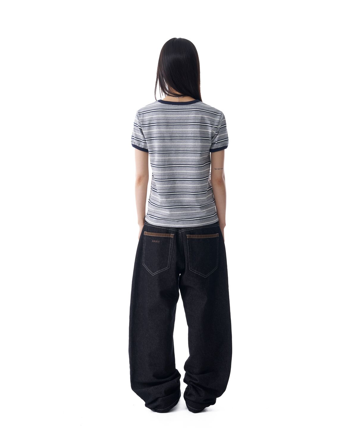 아캄(AAKAM) Waist Contrast Denim Pants (Black)