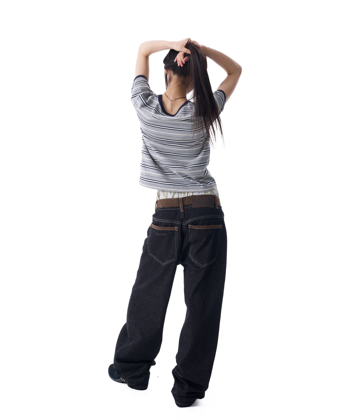 아캄(AAKAM) Waist Contrast Denim Pants (Black)