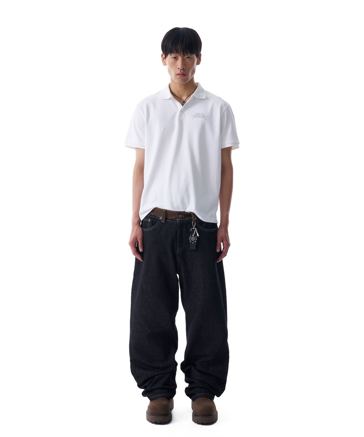 아캄(AAKAM) Waist Contrast Denim Pants (Black)