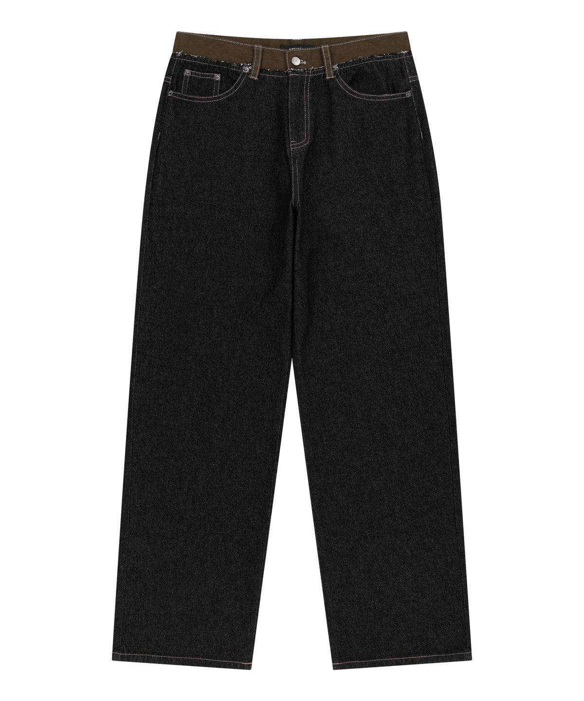 아캄(AAKAM) Waist Contrast Denim Pants (Black)