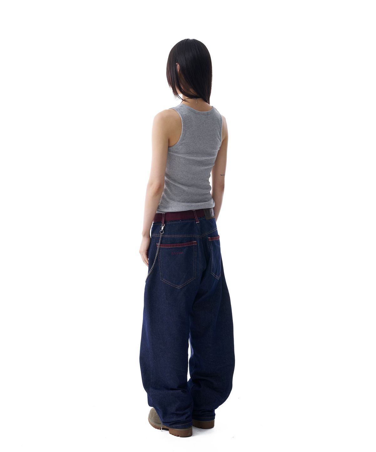 아캄(AAKAM) Waist Contrast Denim Pants (Dark Blue)