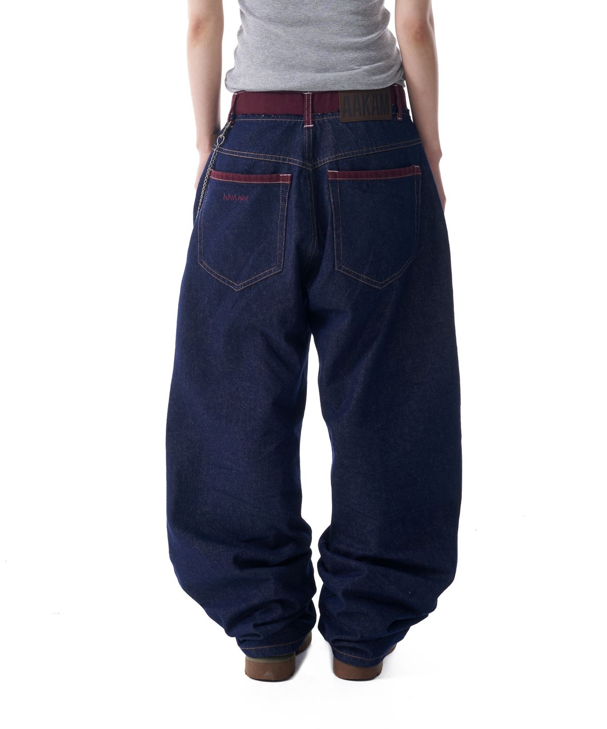 아캄(AAKAM) Waist Contrast Denim Pants (Dark Blue)