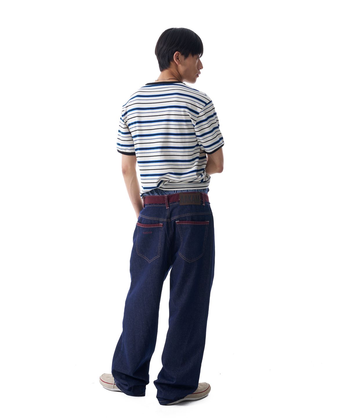아캄(AAKAM) Waist Contrast Denim Pants (Dark Blue)