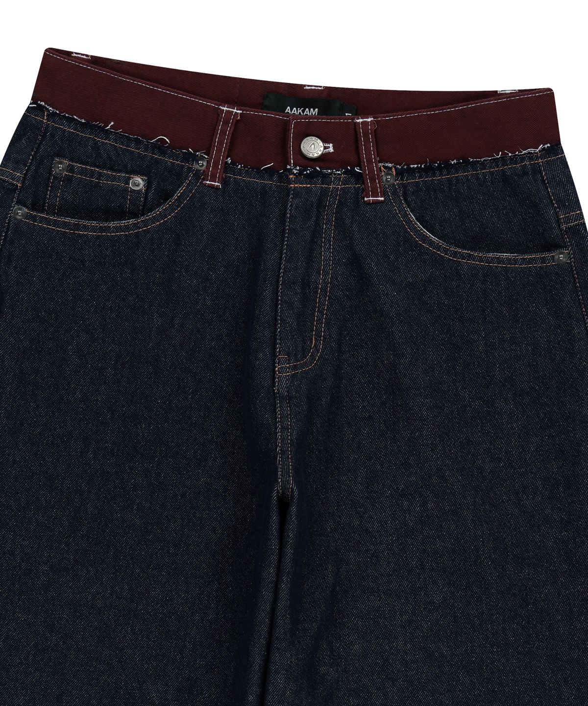 아캄(AAKAM) Waist Contrast Denim Pants (Dark Blue)