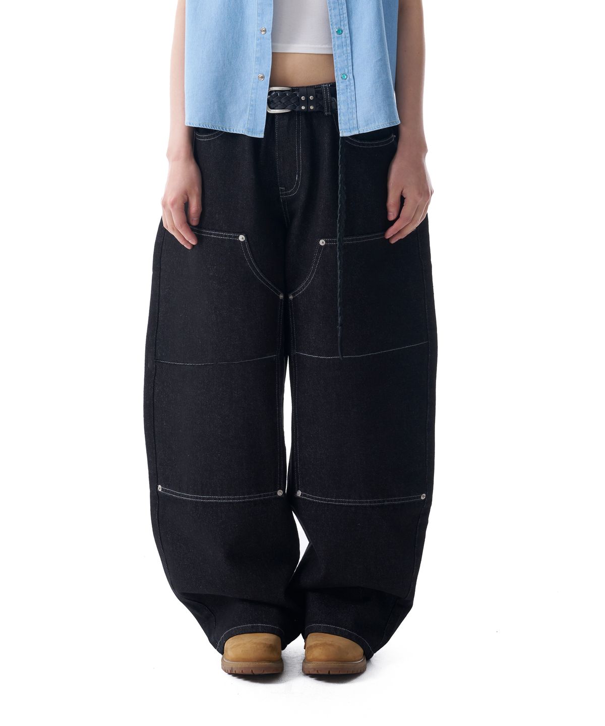아캄(AAKAM) Double Knee Denim Pants (Black)