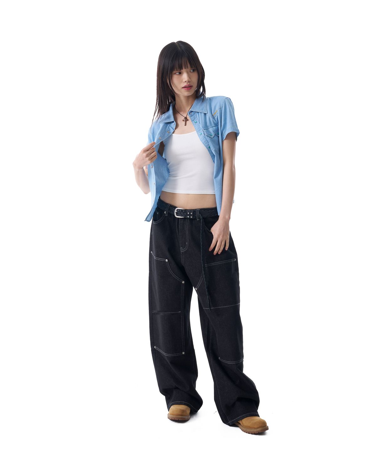 아캄(AAKAM) Double Knee Denim Pants (Black)