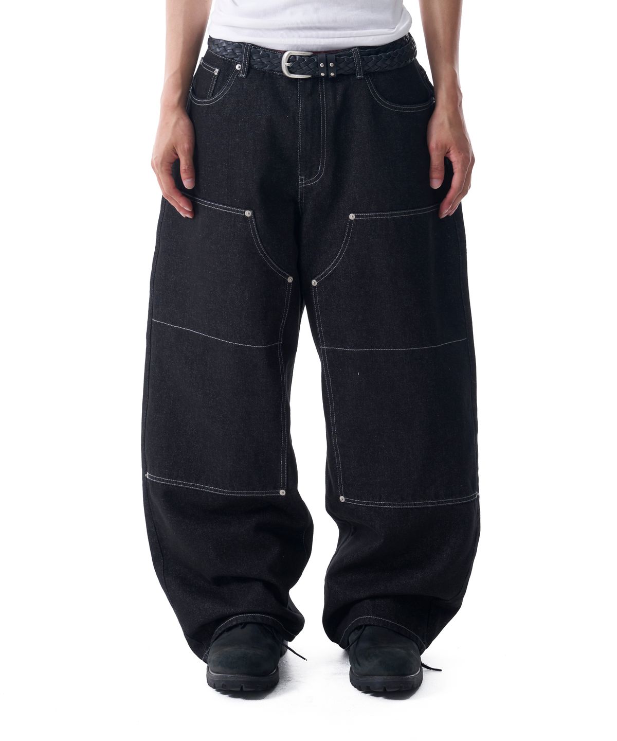 아캄(AAKAM) Double Knee Denim Pants (Black)