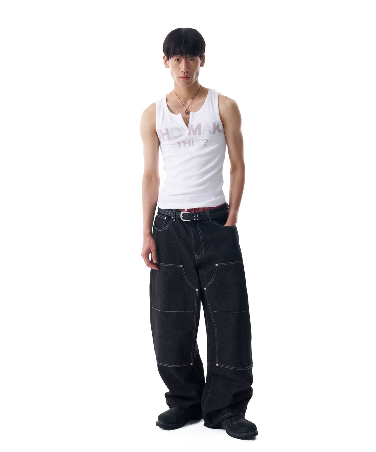 아캄(AAKAM) Double Knee Denim Pants (Black)