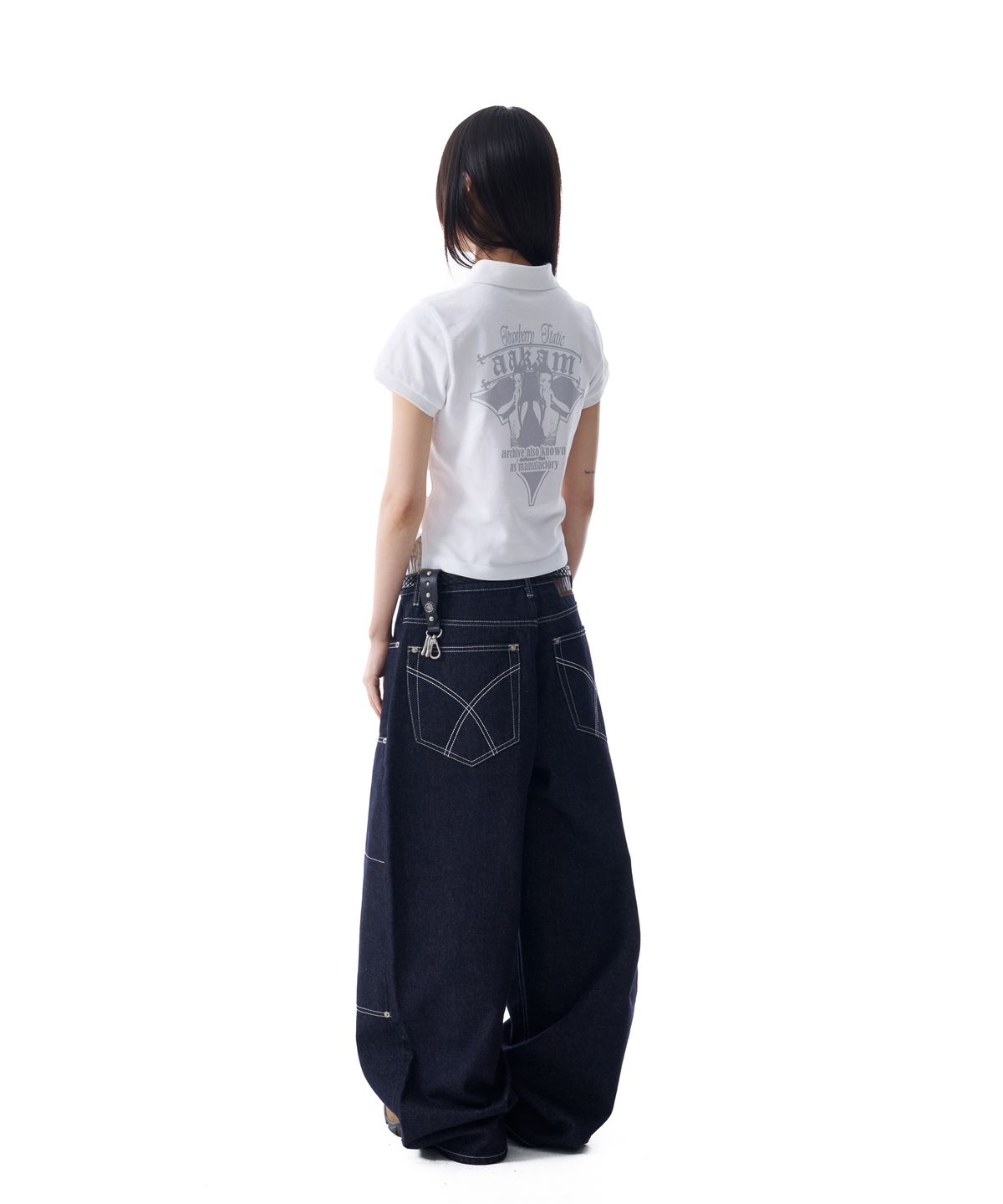 아캄(AAKAM) Double Knee Denim Pants (Dark Blue)