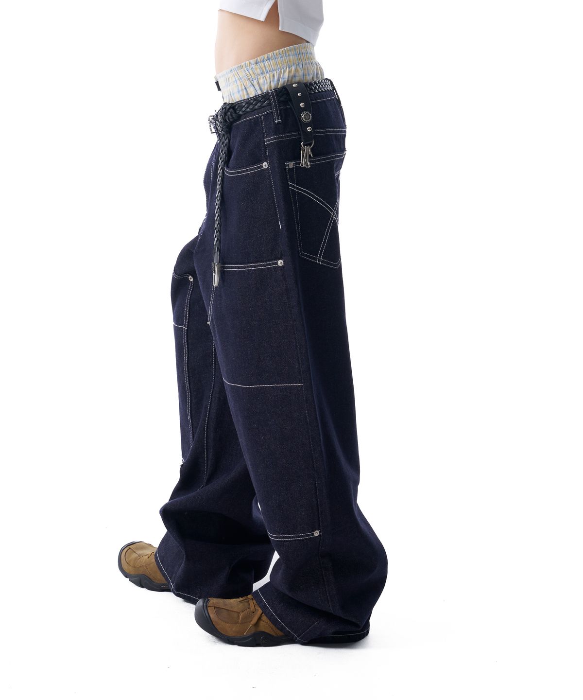 아캄(AAKAM) Double Knee Denim Pants (Dark Blue)