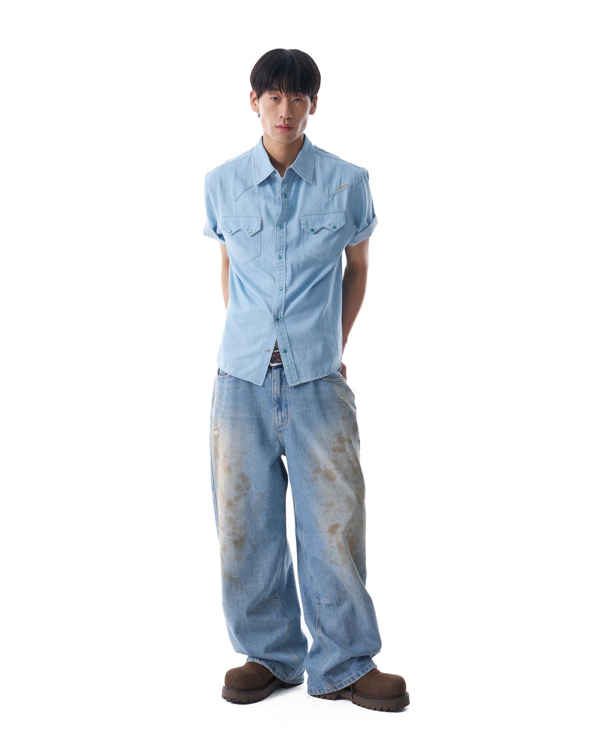 아캄(AAKAM) Denim Western Shirts (Washed Blue)