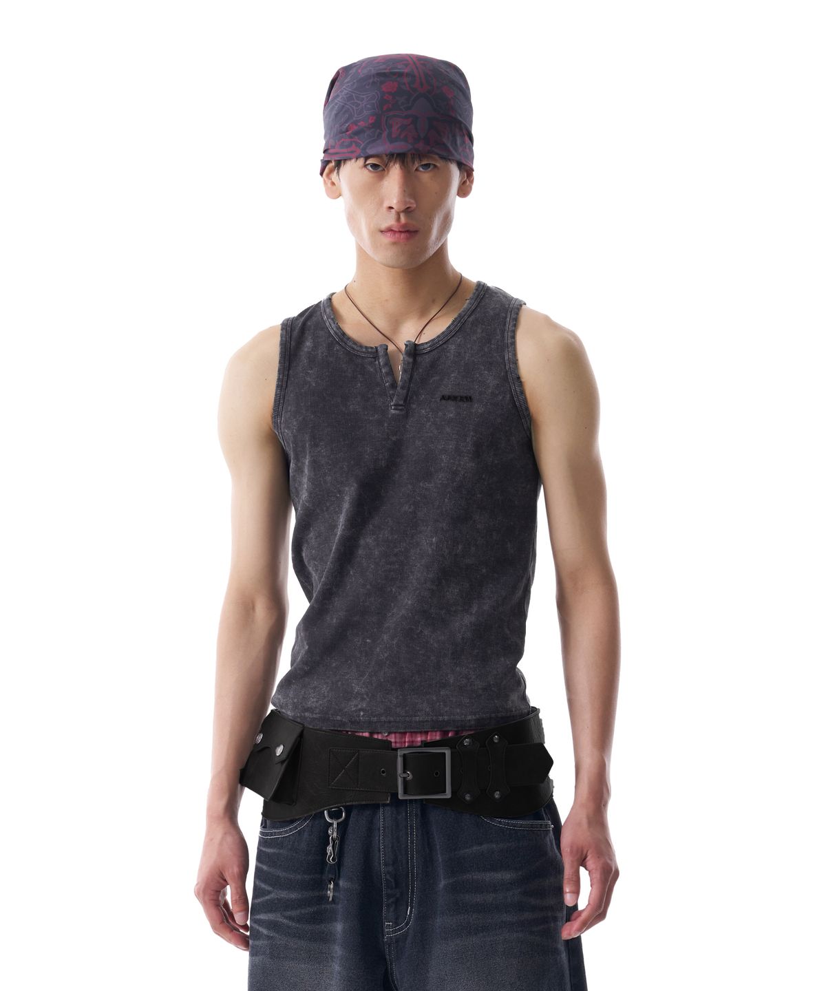 아캄(AAKAM) Vintage Washed Slit Sleeveless (Dark Blue)