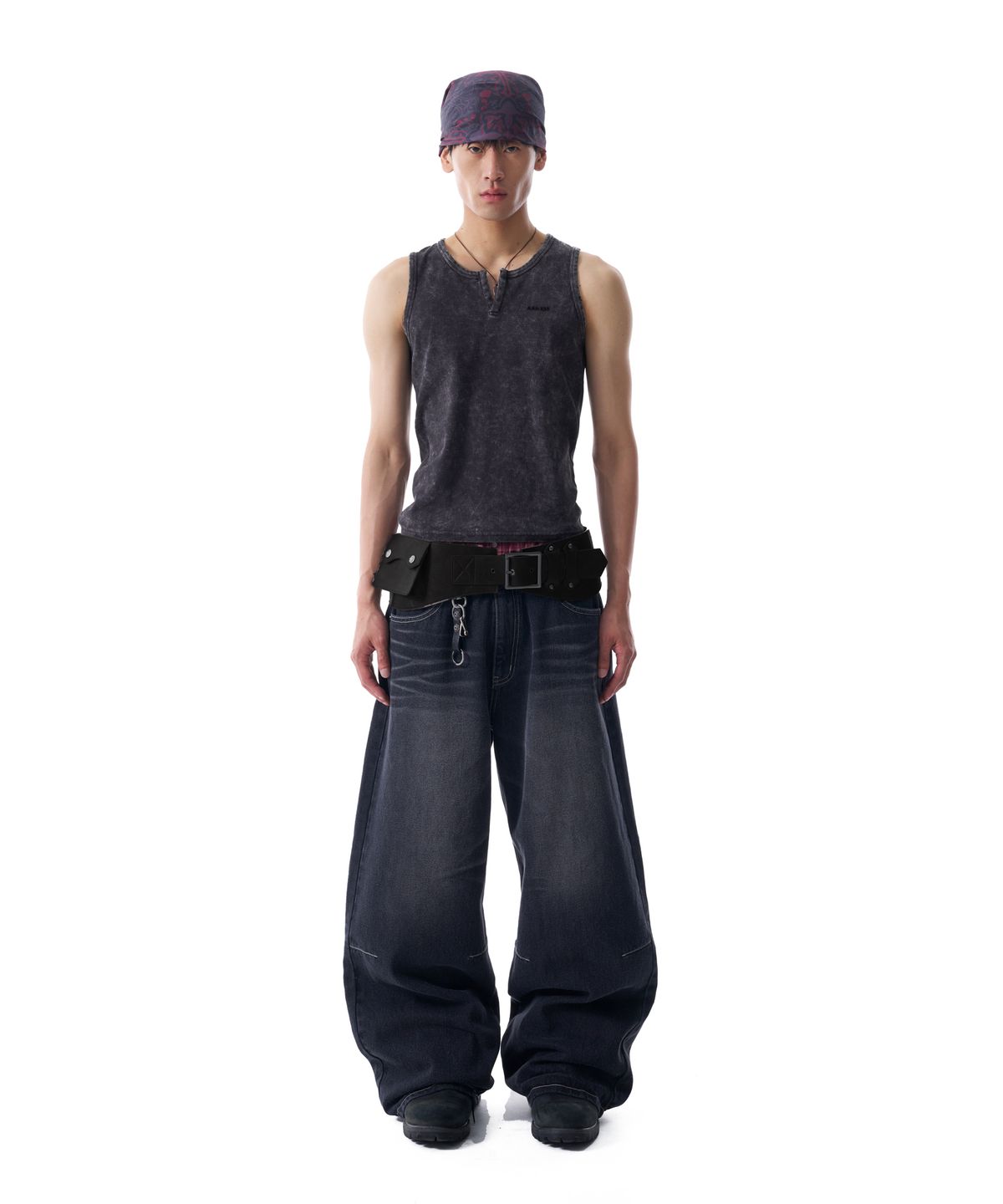 아캄(AAKAM) Vintage Washed Slit Sleeveless (Dark Blue)