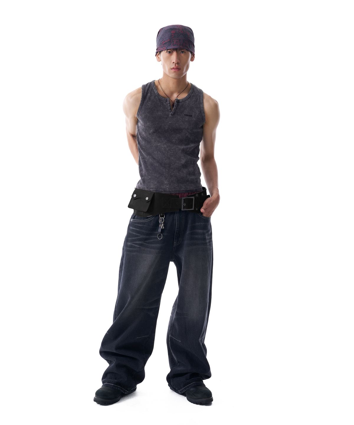 아캄(AAKAM) Vintage Washed Slit Sleeveless (Dark Blue)