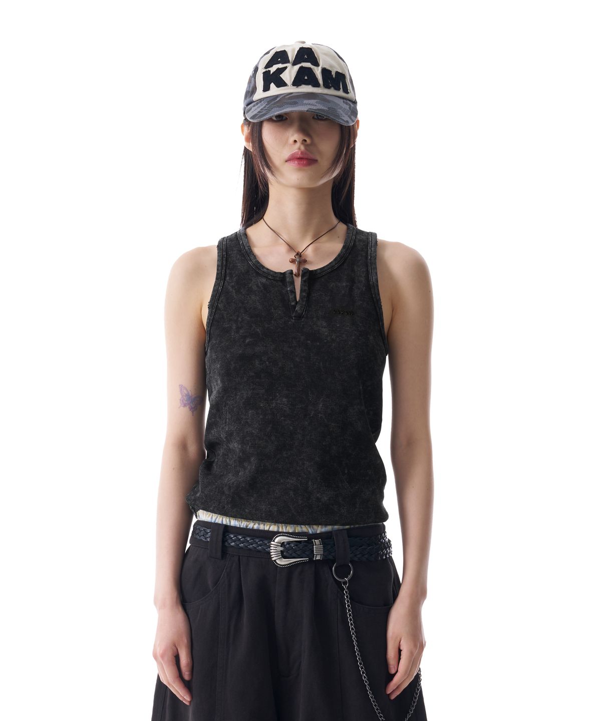 아캄(AAKAM) Vintage Washed Slit Sleeveless (Dark Gray)