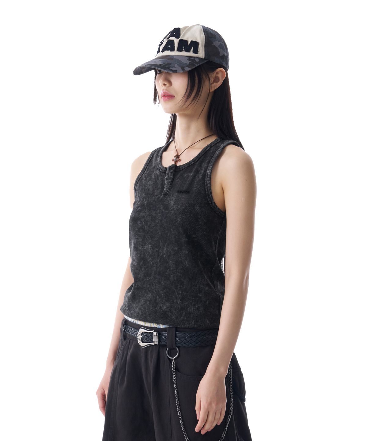 아캄(AAKAM) Vintage Washed Slit Sleeveless (Dark Gray)