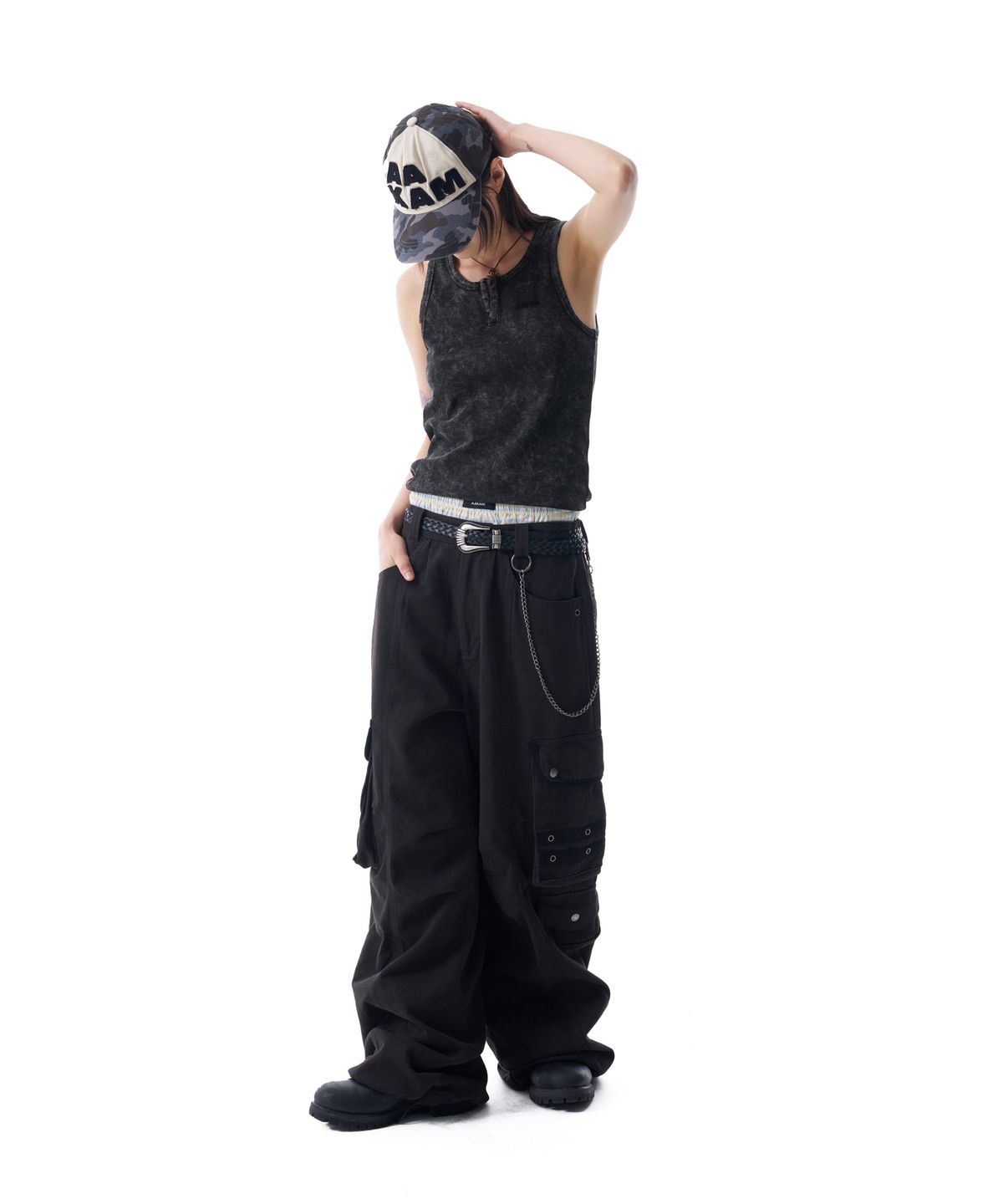 아캄(AAKAM) Vintage Washed Slit Sleeveless (Dark Gray)