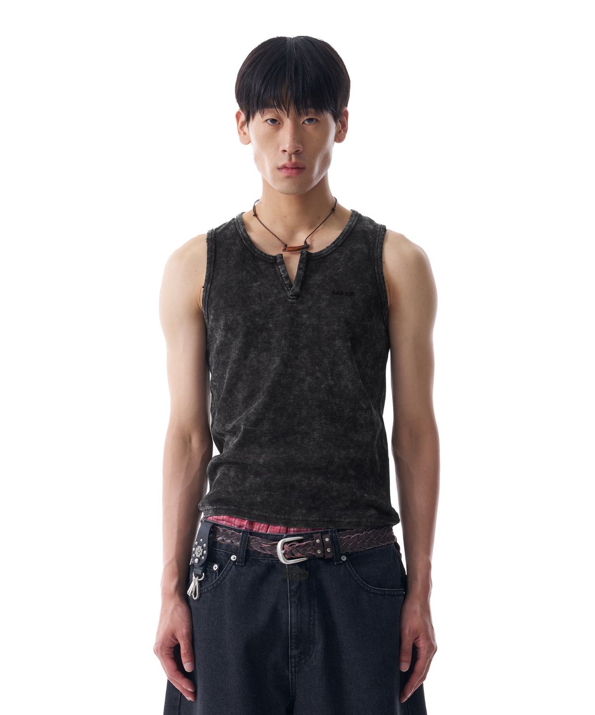 아캄(AAKAM) Vintage Washed Slit Sleeveless (Dark Gray)
