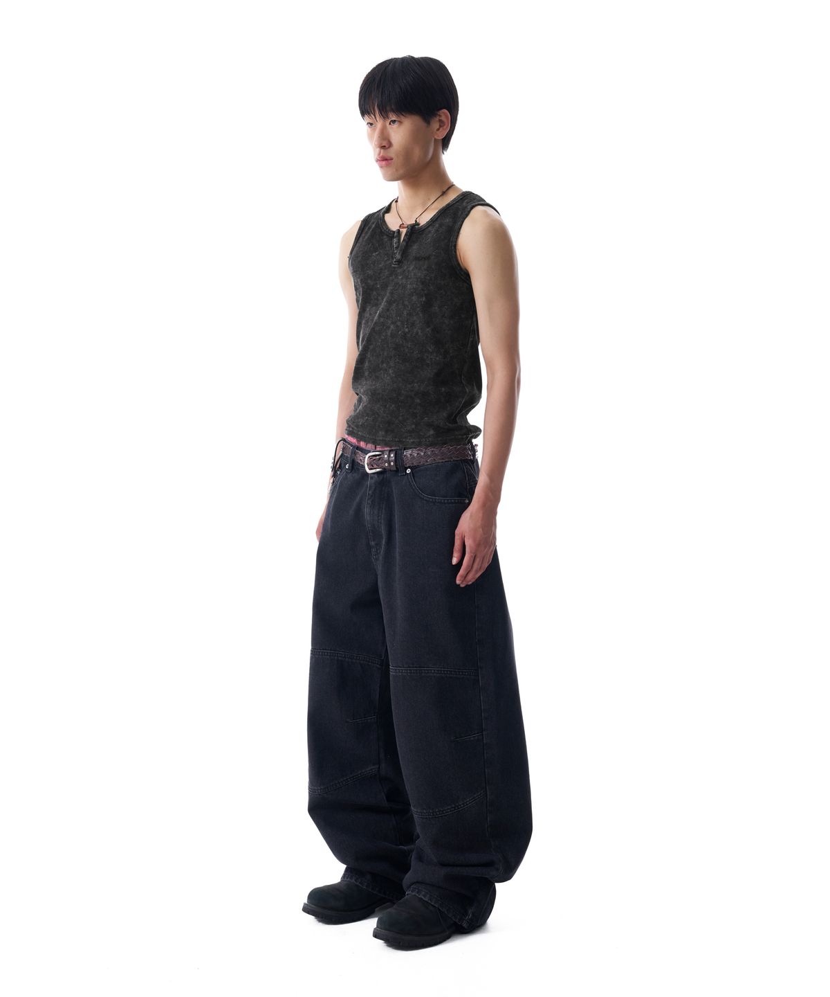 아캄(AAKAM) Vintage Washed Slit Sleeveless (Dark Gray)
