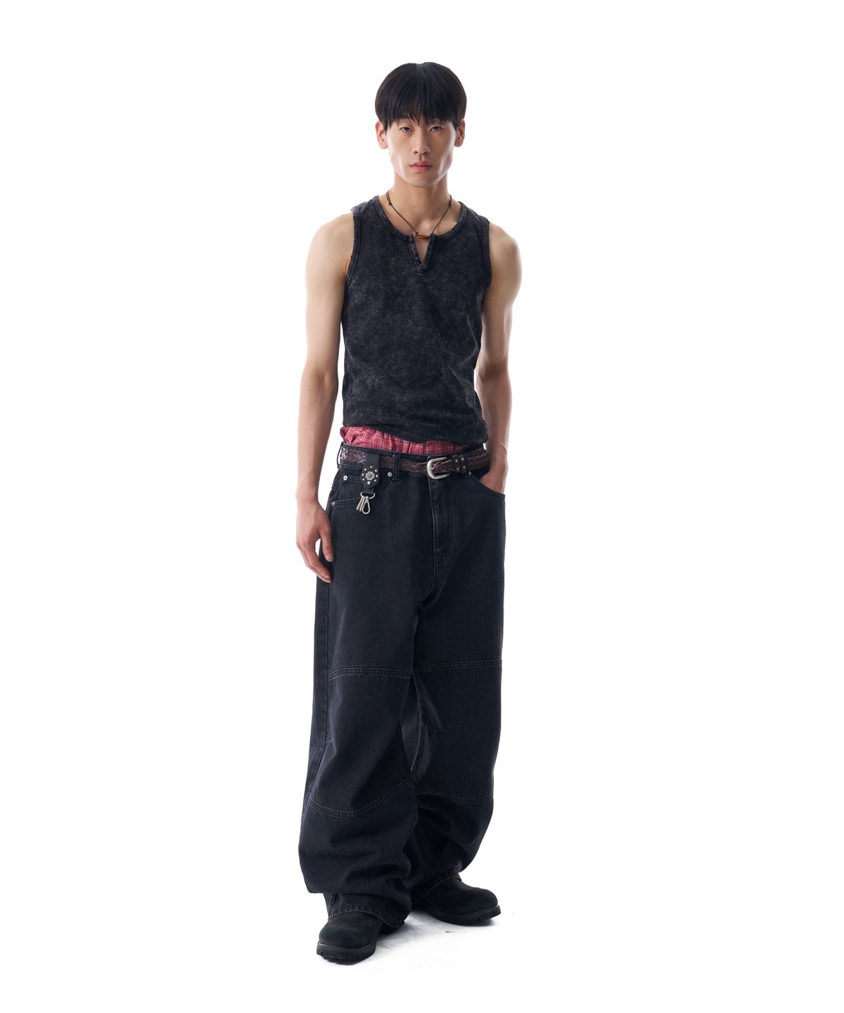 아캄(AAKAM) Vintage Washed Slit Sleeveless (Dark Gray)