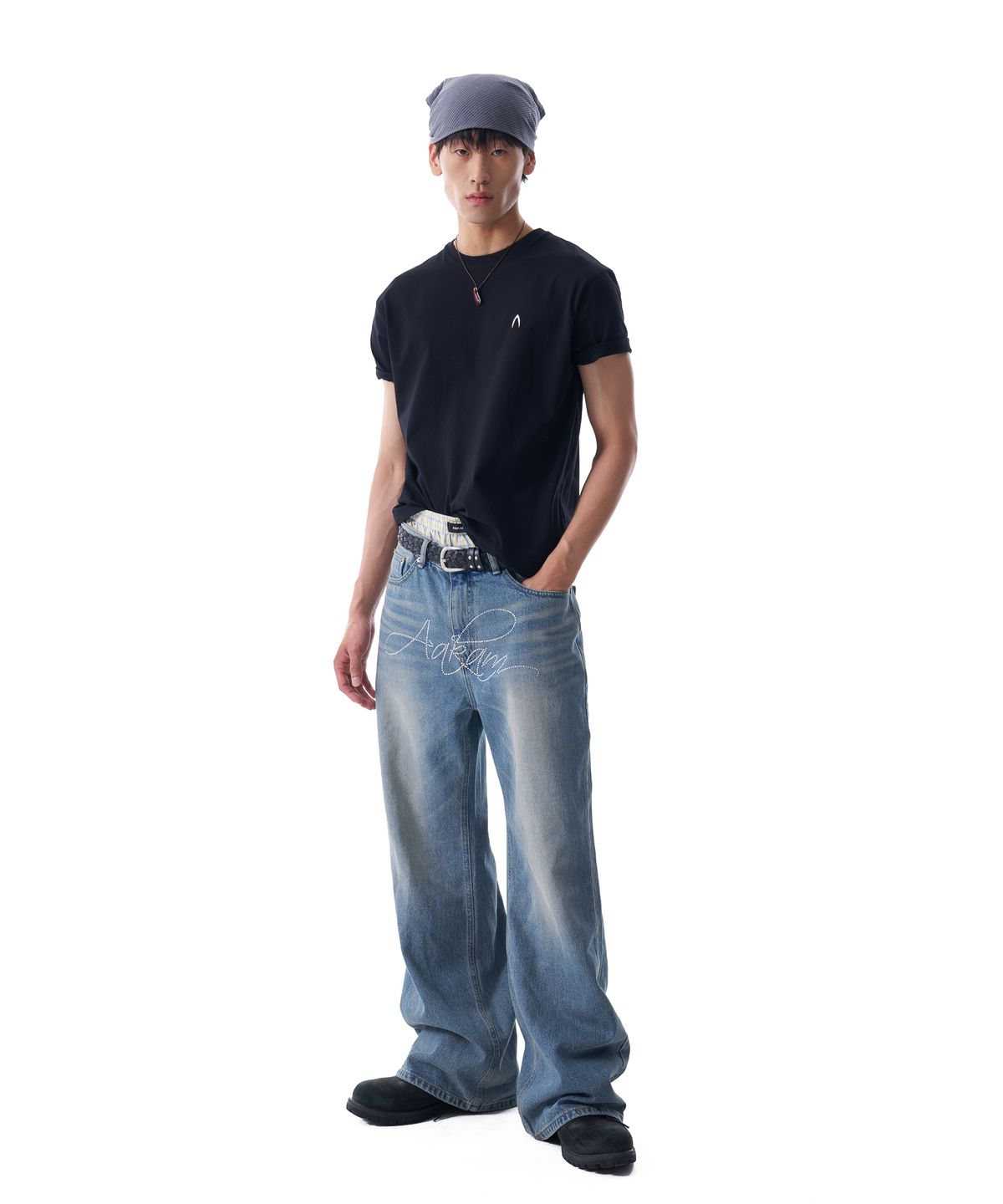 아캄(AAKAM) [2PACK] Fitted Half Top (Black)