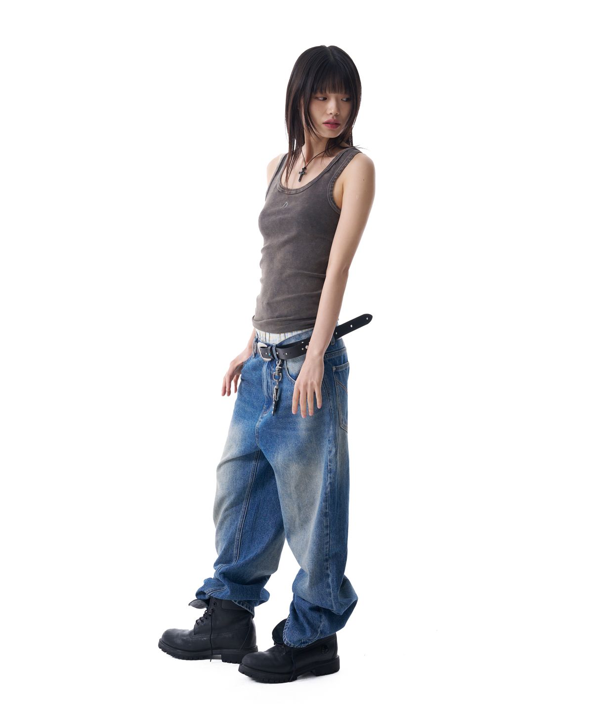 아캄(AAKAM) Vintage Washed Logo Sleeveless (Dark Gray)