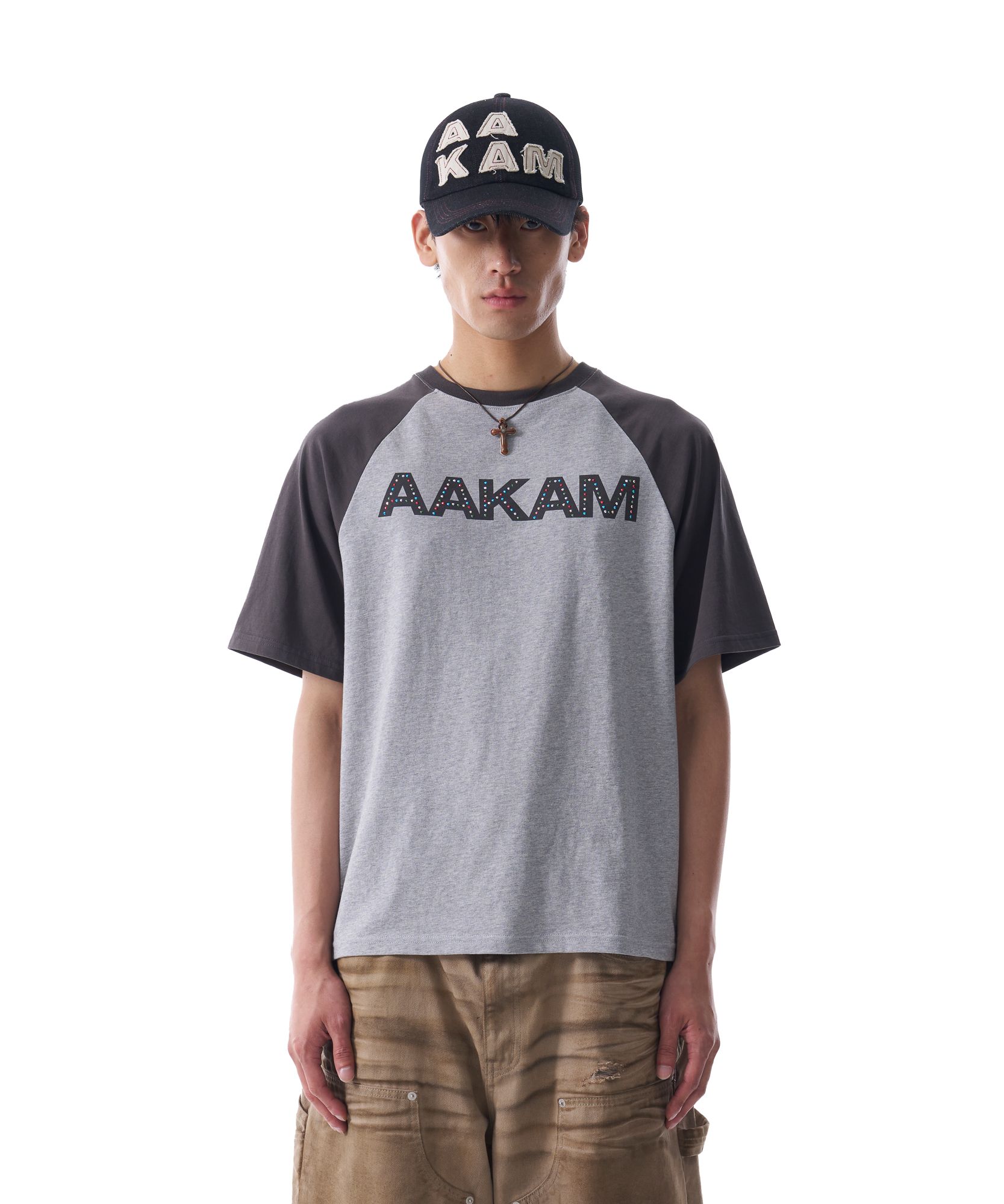●AAKAM● 25SS AKM Rhinestone Raglan Half Top MUSINSA | AAKAM AKM Rhinestone Raglan Half Top (Gray)