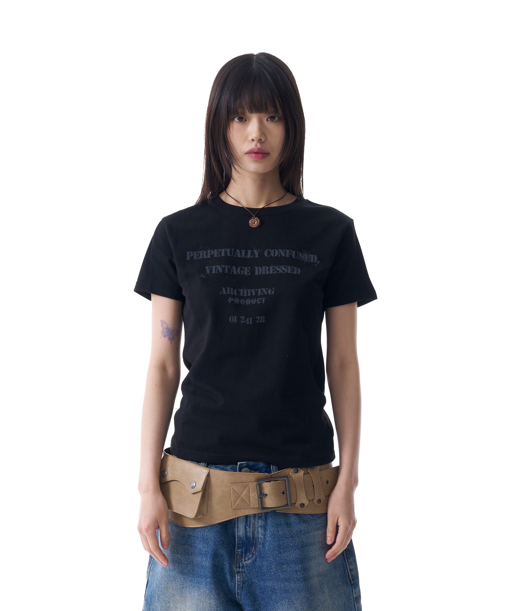 MUSINSA公式 | AAKAM Meshed Force Half Top (Black)