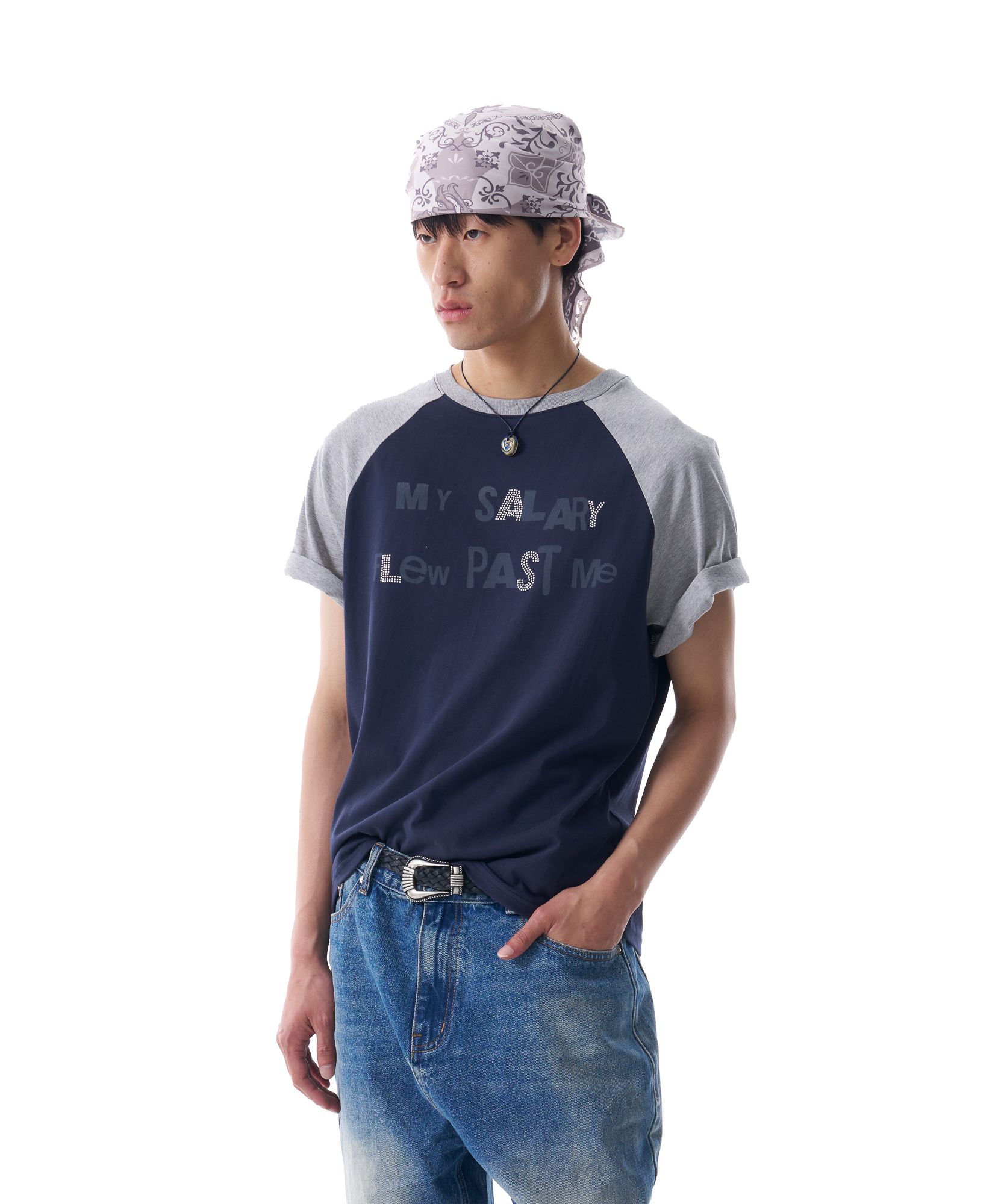 ◆25SS AAKAM Rhinestone Graphic Raglan Half Top/2色◆ MUSINSA | AAKAM Rhinestone Graphic Raglan Half Top (Navy)