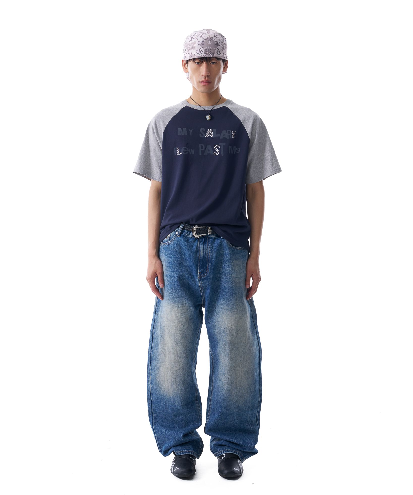 ◆25SS AAKAM Rhinestone Graphic Raglan Half Top/2色◆ MUSINSA | AAKAM Rhinestone Graphic Raglan Half Top (Navy)
