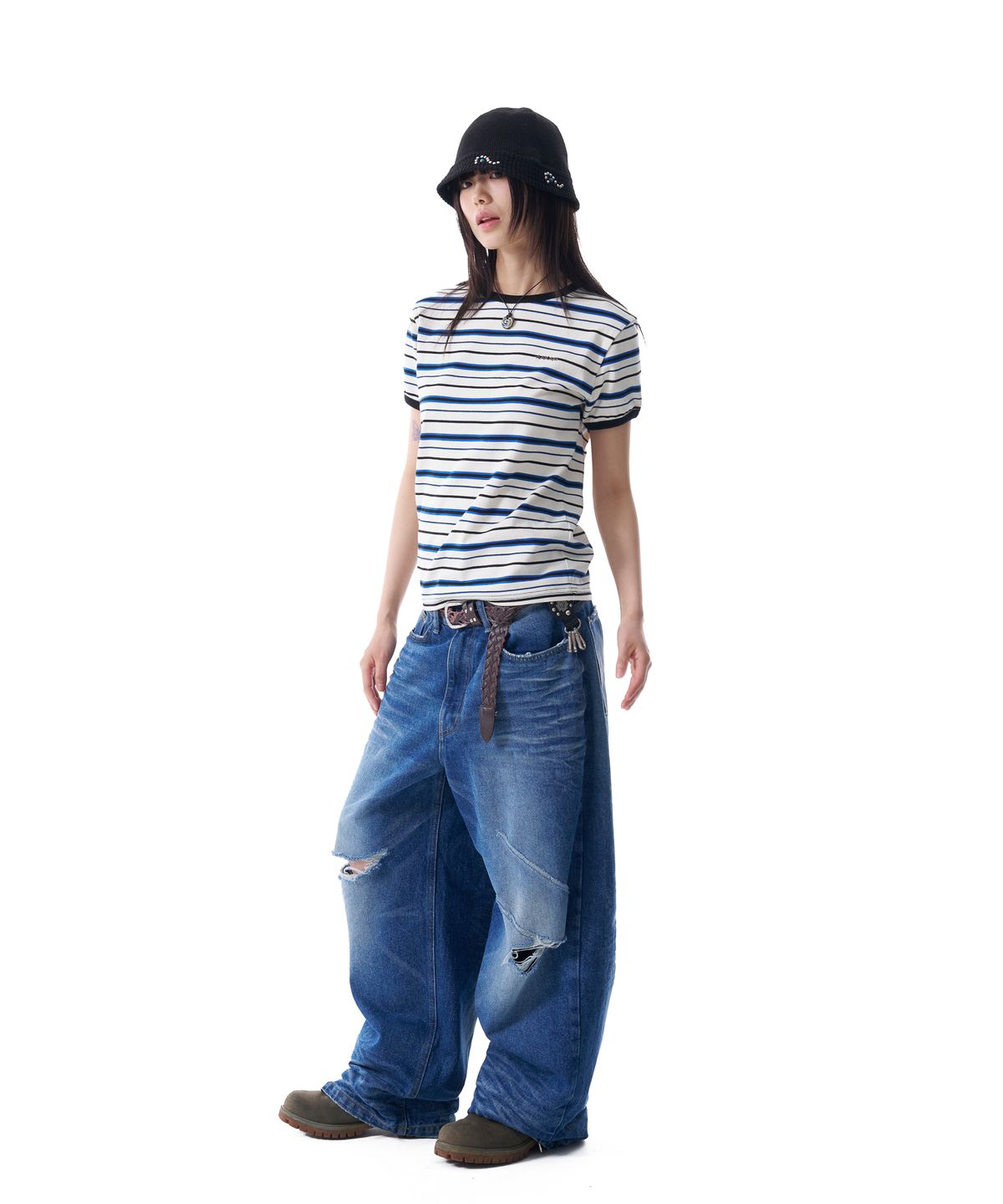 아캄(AAKAM) Striped Ringer Top (Ivory-Blue)