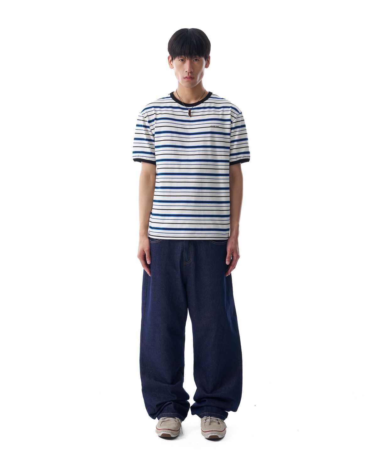 아캄(AAKAM) Striped Ringer Top (Ivory-Blue)