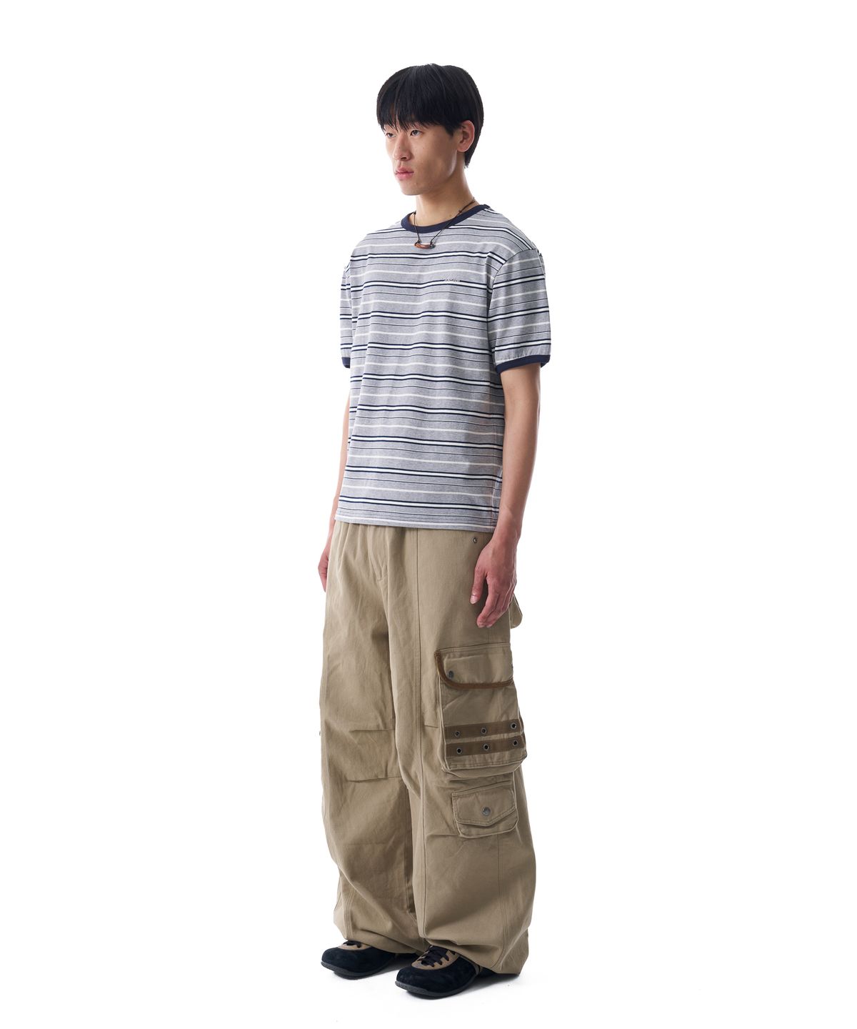 아캄(AAKAM) Striped Ringer Top (Gray-Navy)