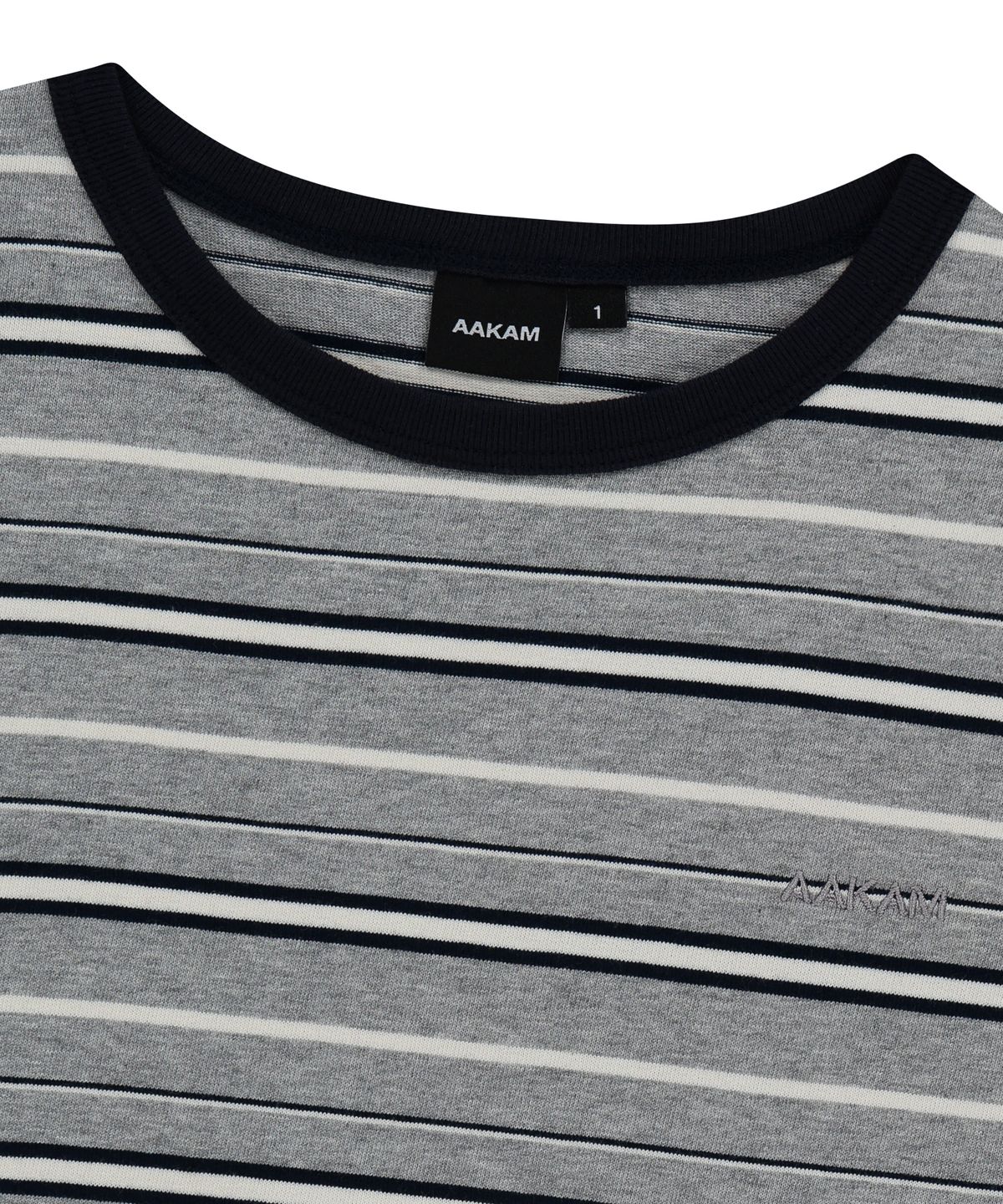 아캄(AAKAM) Striped Ringer Top (Gray-Navy)