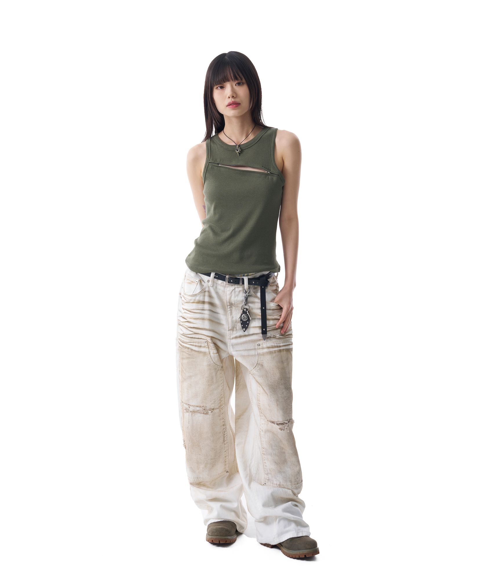 タンクトップ AAKAM Distressed Logo Sleeveless 5FT1655 MUSINSA | AAKAM Distressed Logo Sleeveless (Brown)