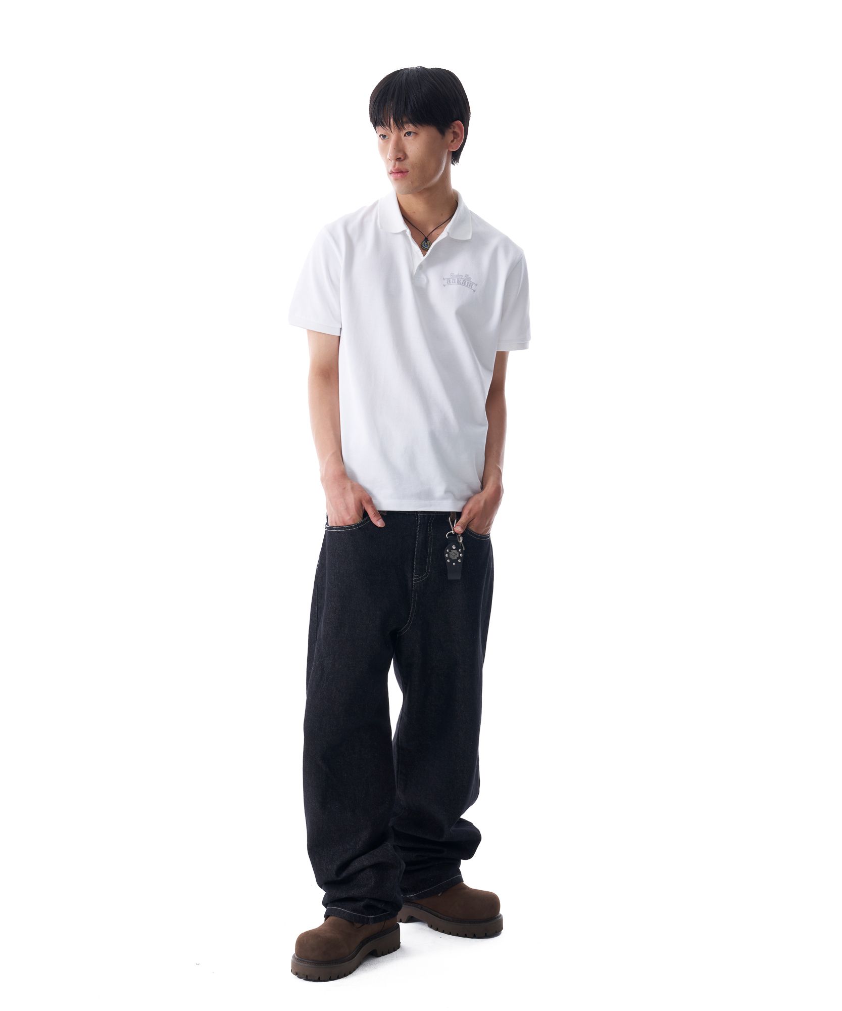 MUSINSA公式 | AAKAM Crack Printed PK T-Shirts (White)