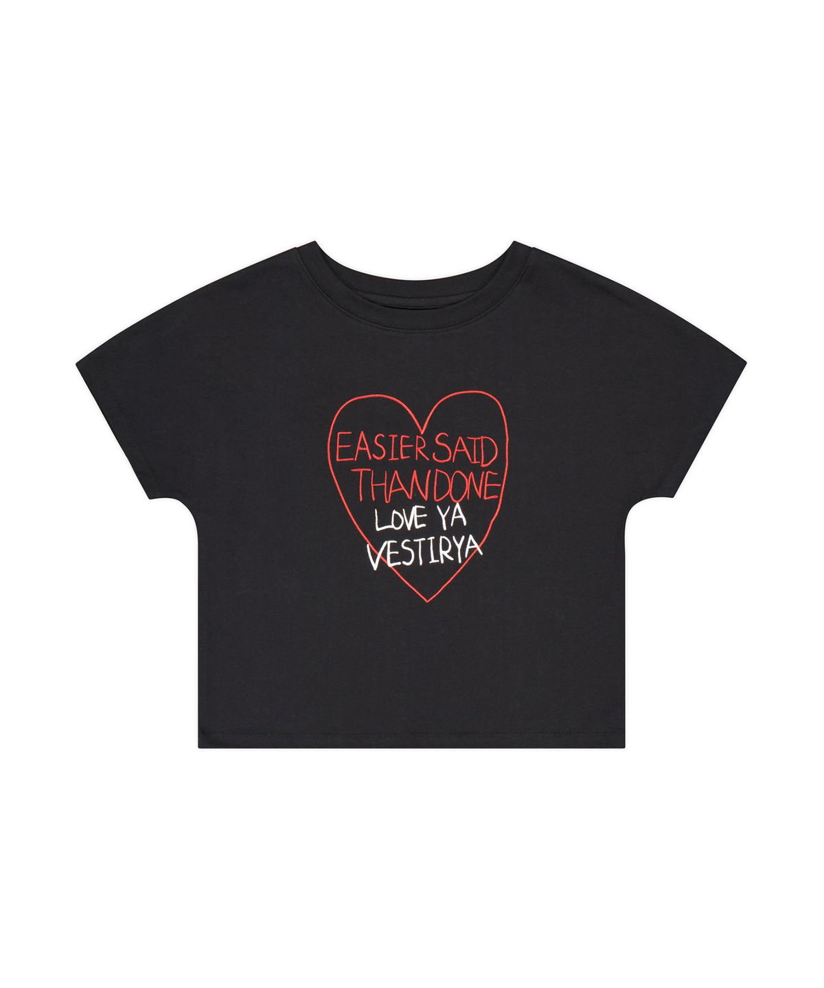베스티리아(VESTIRYA) Heart Graffiti Crop T-shirts Black
