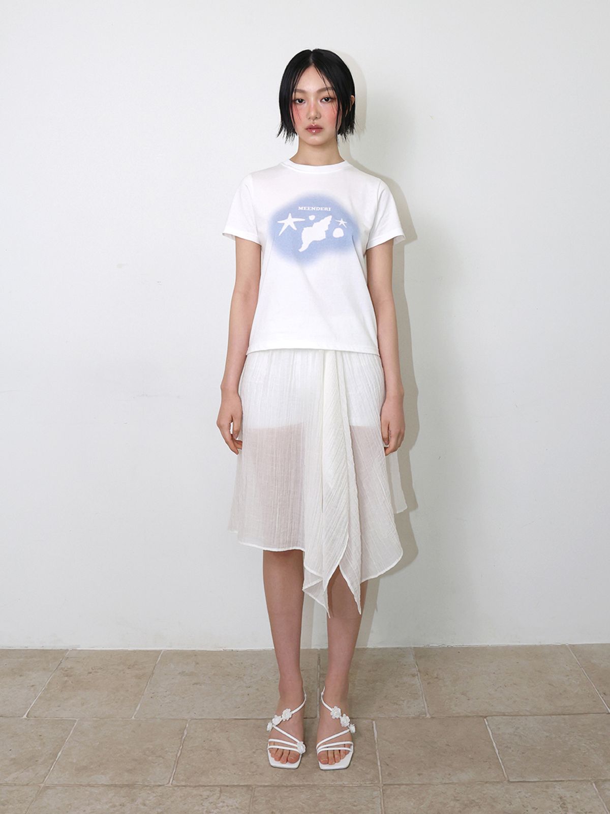 민더리(MEENDERI) SHELLY SUMMER PRINT T-SHIRT - SKY BLUE