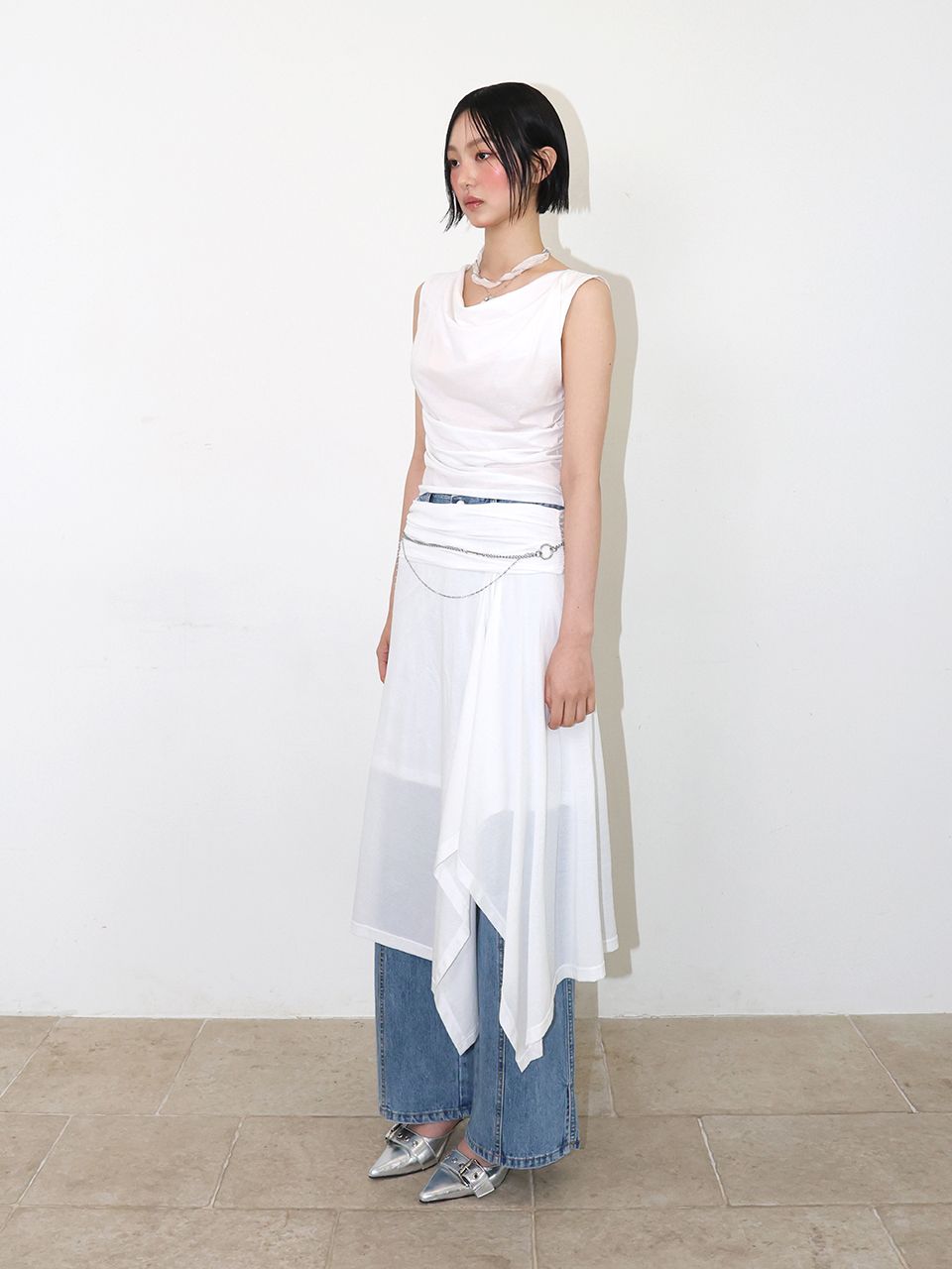 ★MEENDERI★SHIRRING RIBBON LONG SKIRT - WHITE★正規品/人気 MUSINSA | MEENDERI JERSEY SHIRRING LONG SKIRT - WHITE