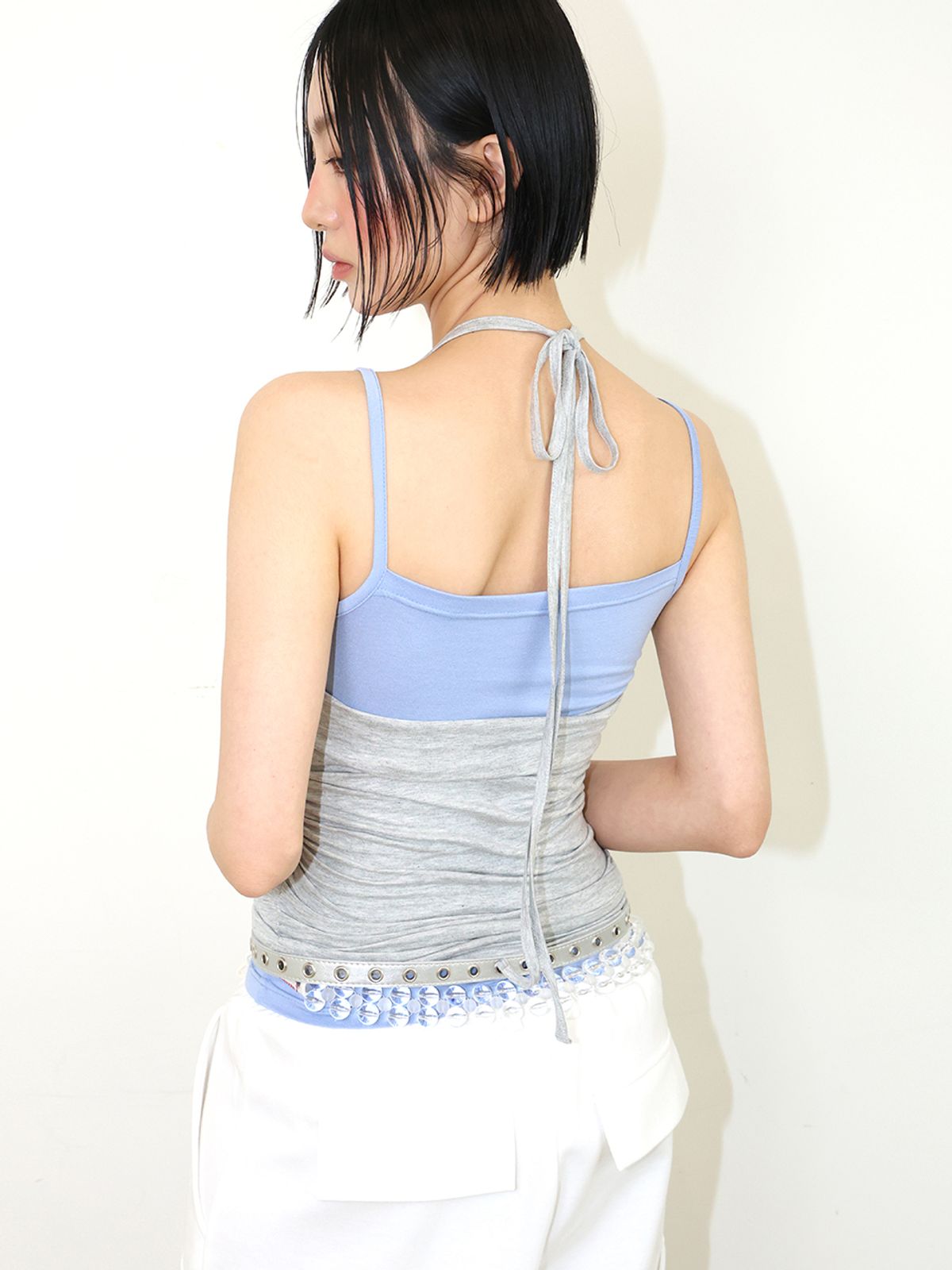 민더리(MEENDERI) DOUBLE STRAP SHIRRING SLEEVELESS - GREY