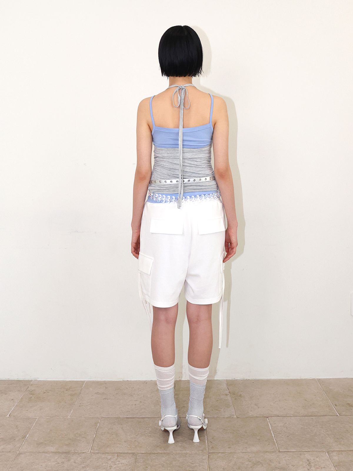 민더리(MEENDERI) SIDE STRAP POCKET SHORTS - WHITE