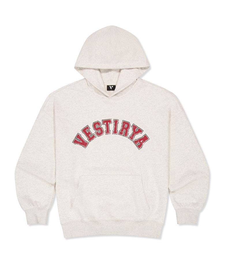 Heritage Arch Logo Over fit Hoodie Oatmeal
