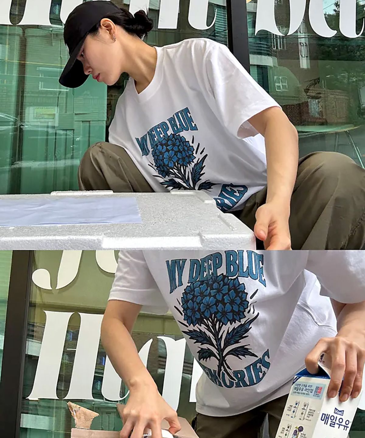 마이딥블루메모리즈(MY DEEP BLUE MEMORIES) Bouquet OVER T-SHIRTS (WHITE)
