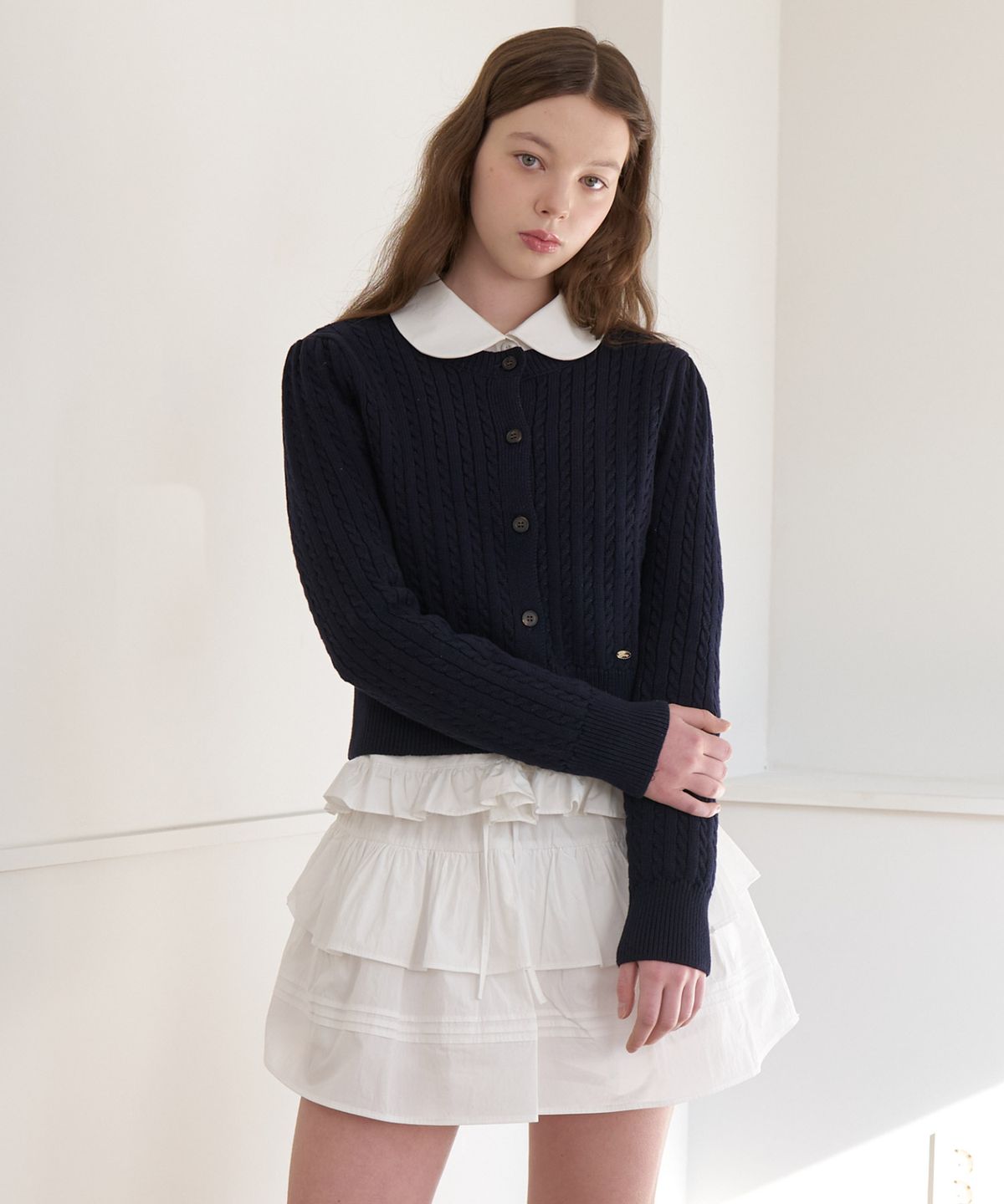 클루니(CLUNY) Soft Cable Knit Button Cardigan - navy